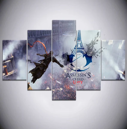 Assassin's Creed Unity 5 Piece Canvas Wall Art Anime Pictures Home Decor 5 Panel Canvas - Image 4