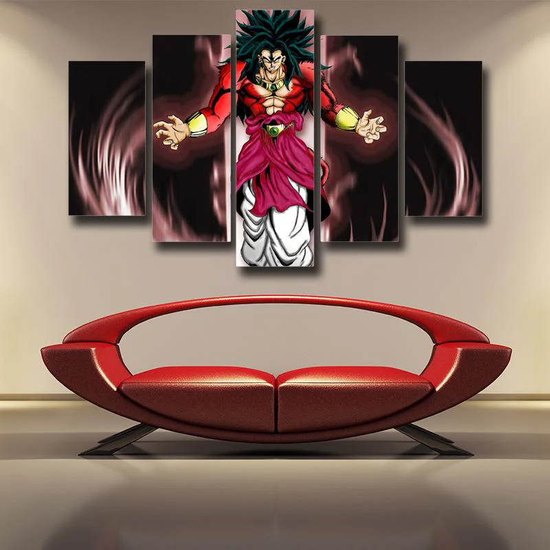 Dragon Ball Super 5 Pieces Super Saiyan 4 Broly Canvas Wall Art Home Decor Living Room Canvas - Image 2