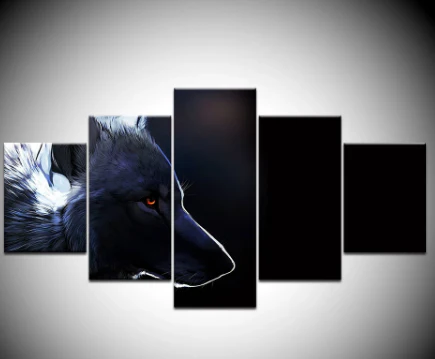 Black Wolf Alpha 5 Piece Canvas Wall Art Living Room Home Decor 5 Panel Painting Canvas