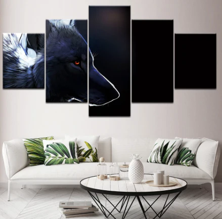 Black Wolf Alpha 5 Piece Canvas Wall Art Living Room Home Decor 5 Panel Painting Canvas - Image 3