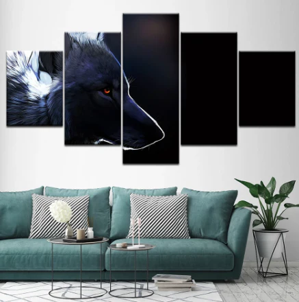 Black Wolf Alpha 5 Piece Canvas Wall Art Living Room Home Decor 5 Panel Painting Canvas - Image 6
