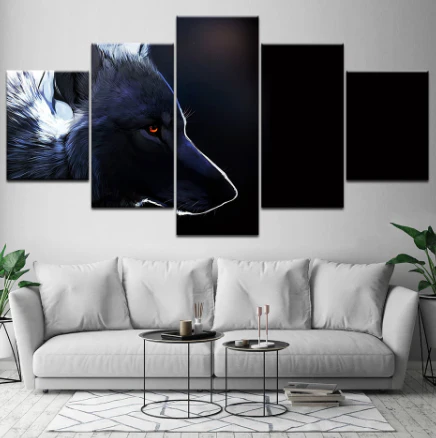 Black Wolf Alpha 5 Piece Canvas Wall Art Living Room Home Decor 5 Panel Painting Canvas - Image 8