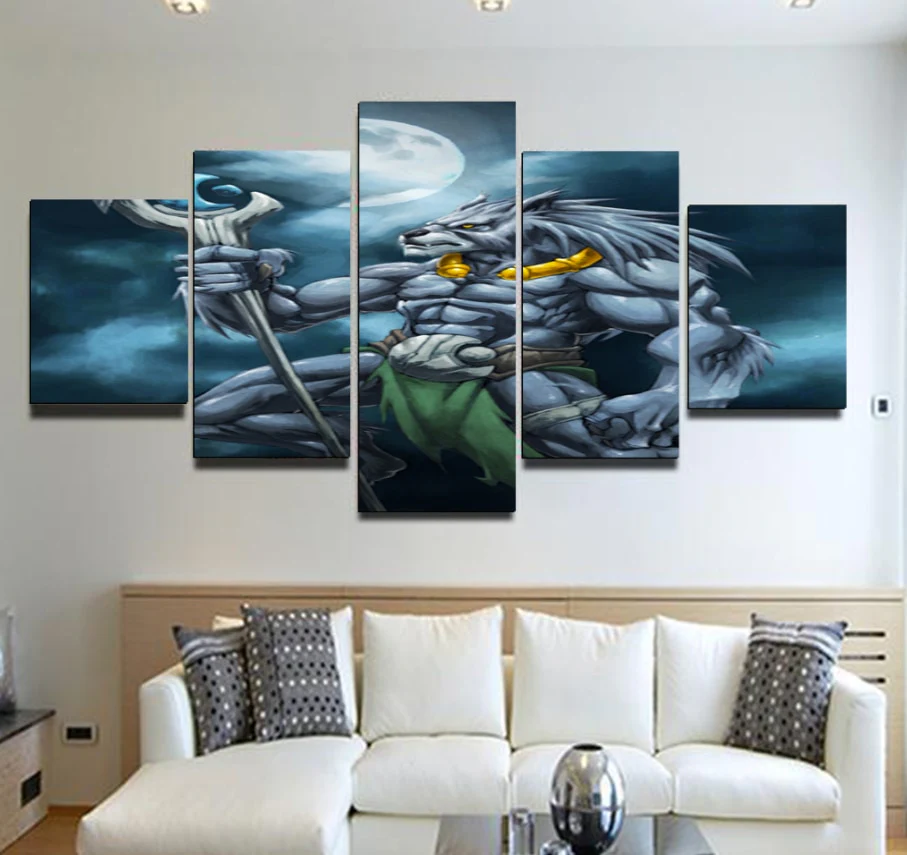 Alpha Werewolf Moon 5 Piece Canvas Wall Art Hero Bedroom Living Room 5 Panel Canvas