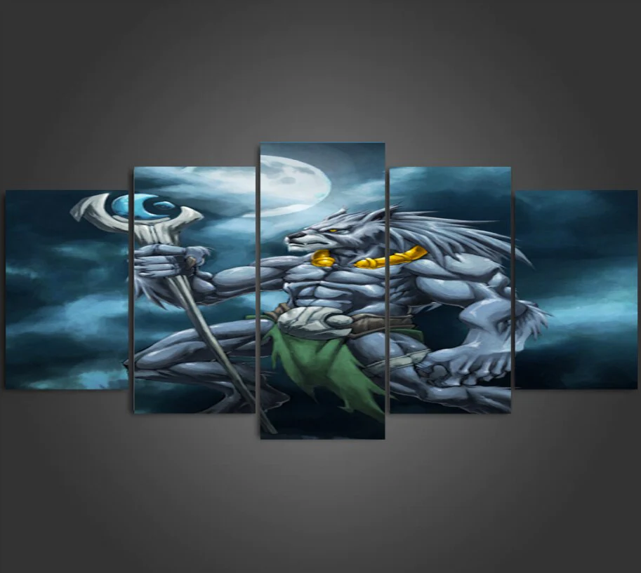Alpha Werewolf Moon 5 Piece Canvas Wall Art Hero Bedroom Living Room 5 Panel Canvas - Image 3