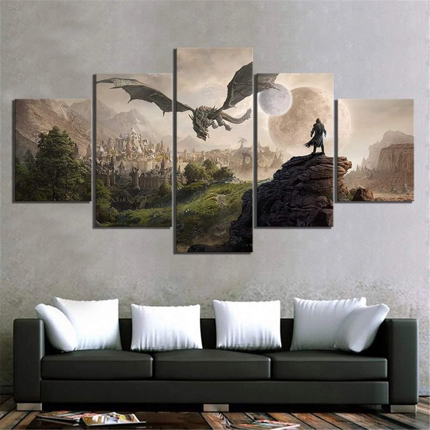 Dragon Rider 5 Pieces Canvas Painting Art Wall Sky Clouds Home Decoration Dragon 5 Panel Canvas - Image 6