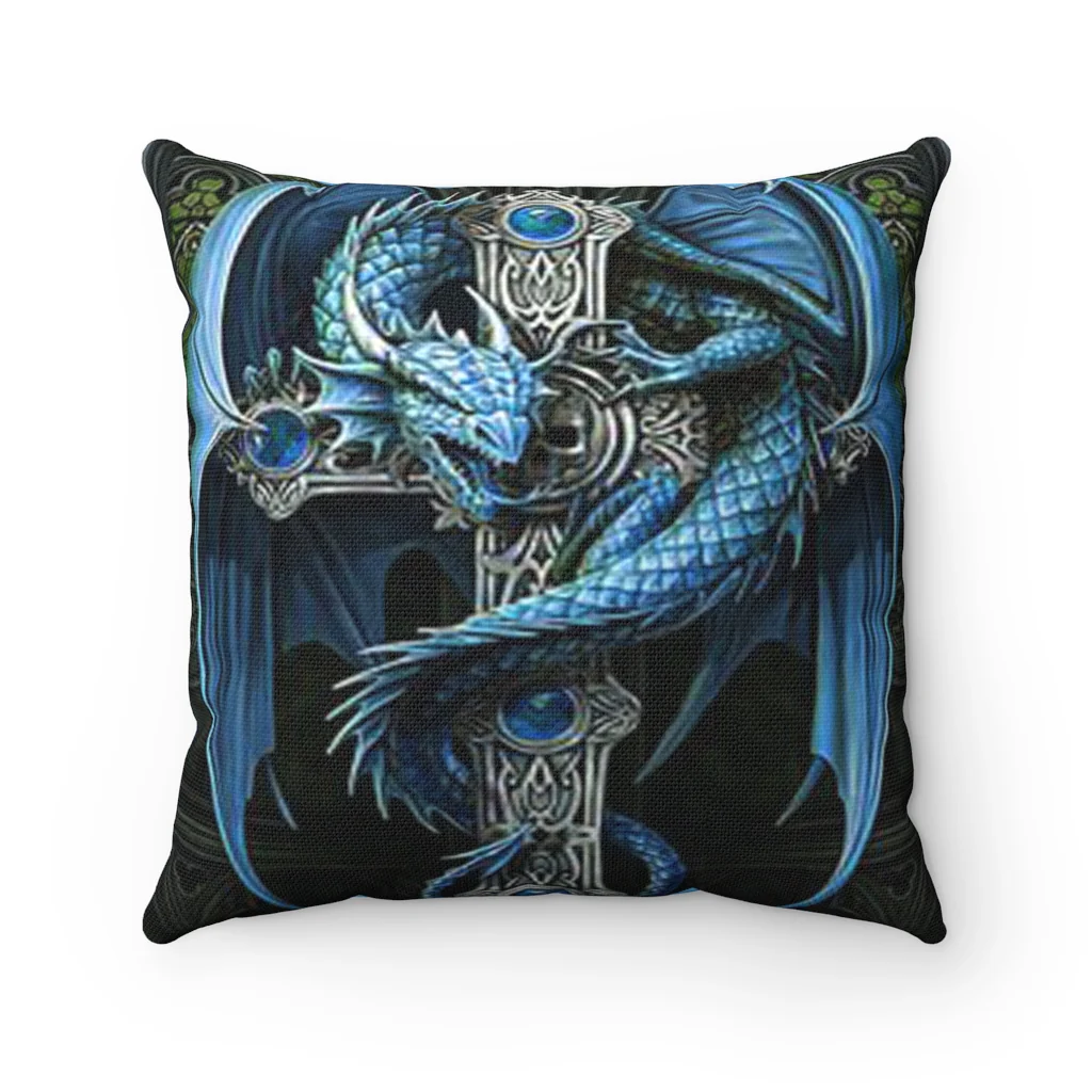 Dragon Blue Cross Polyester Square Pillow - Image 3