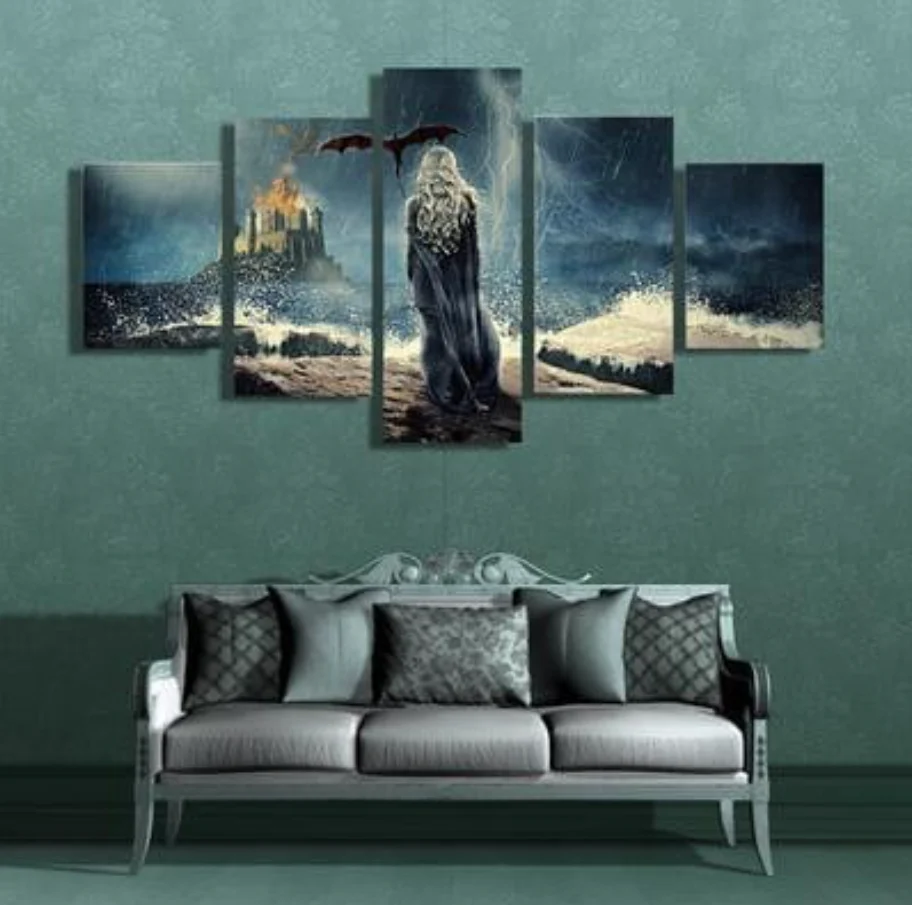 Game of Thrones Dragon Castle Painting Canvas 5 Panels Pictures Home Decor Canvas