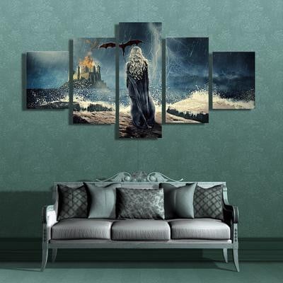Game of Thrones Dragon Castle Painting Canvas 5 Panels Pictures Home Decor Canvas - Image 3