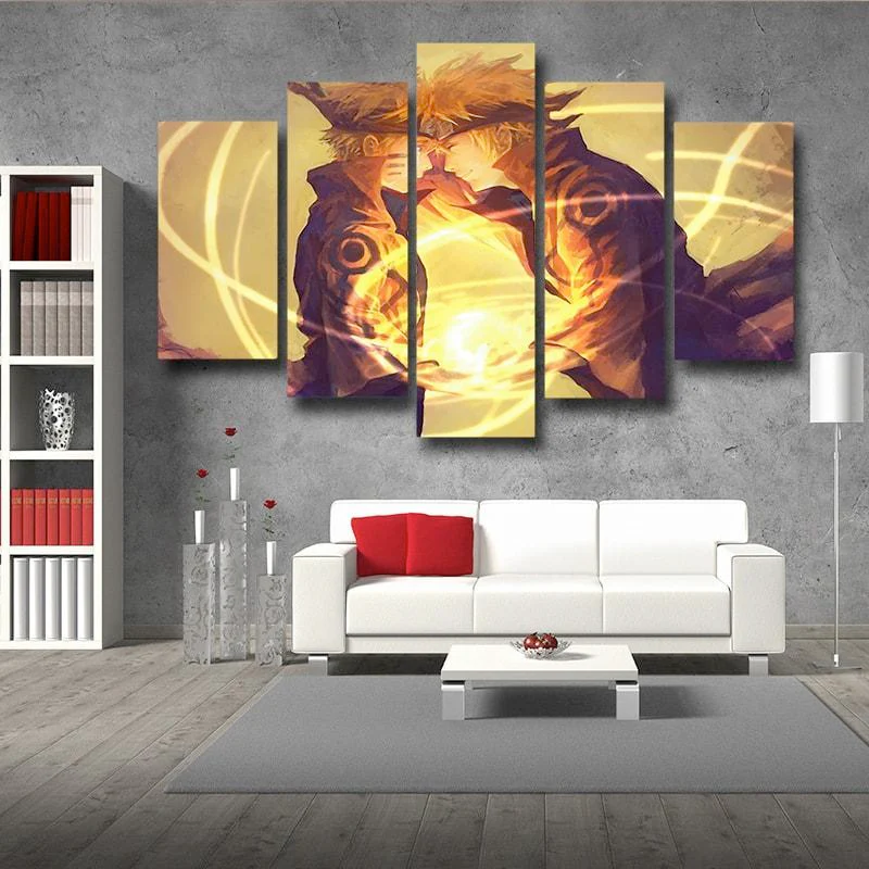 Naruto and Minato Rasengan 5 Panel Canvas Wall Art Living Room Father-Son Rasengan Decor Canvas - Image 5