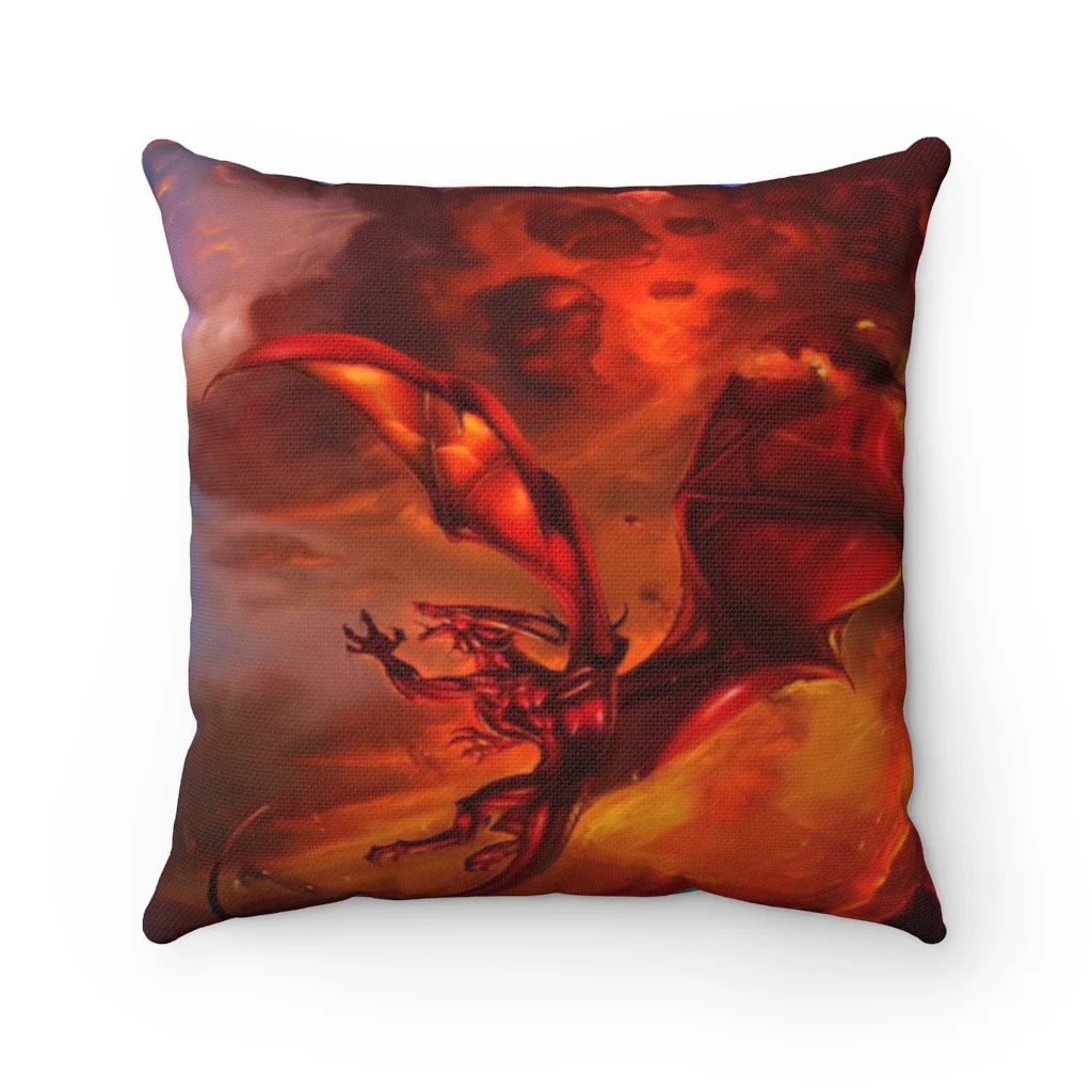 Epic Blue Fire Dragon Polyester Square Pillow - Image 3