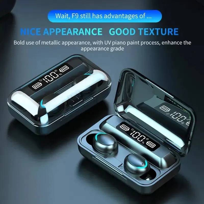 F9 Wireless Bluetooth Headphones Tws Waterproof Earbuds Earphones Digital Display Headset - Image 3