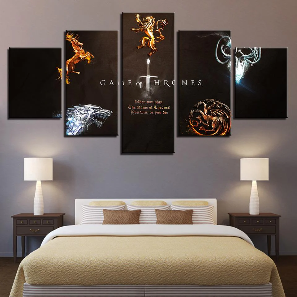 Game of Thrones Know Houses 5 Pieces Canvas Wall Art Home Decor Living Room 5 Panel Canvas - Image 5