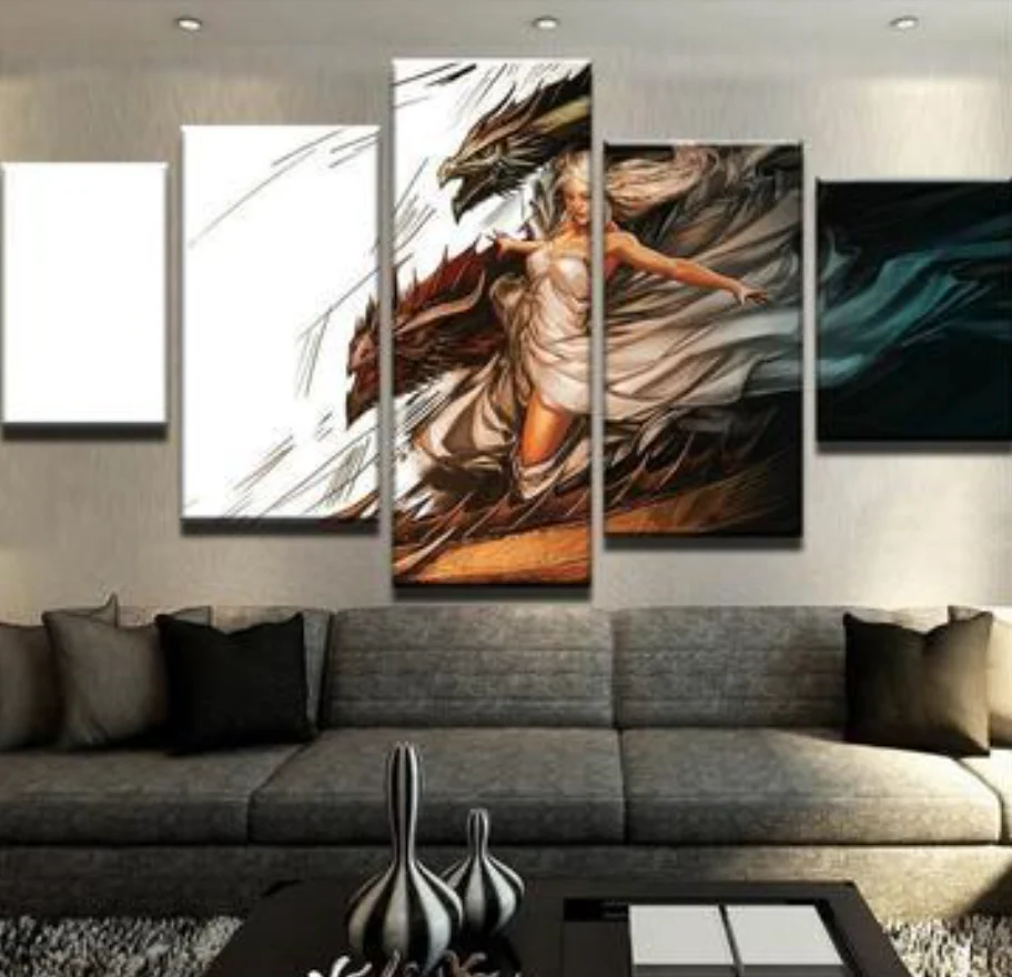 Game of Thrones Mother of Dragons 5 Piece Canvas Wall Art Home Decor 5 Panel Canvas