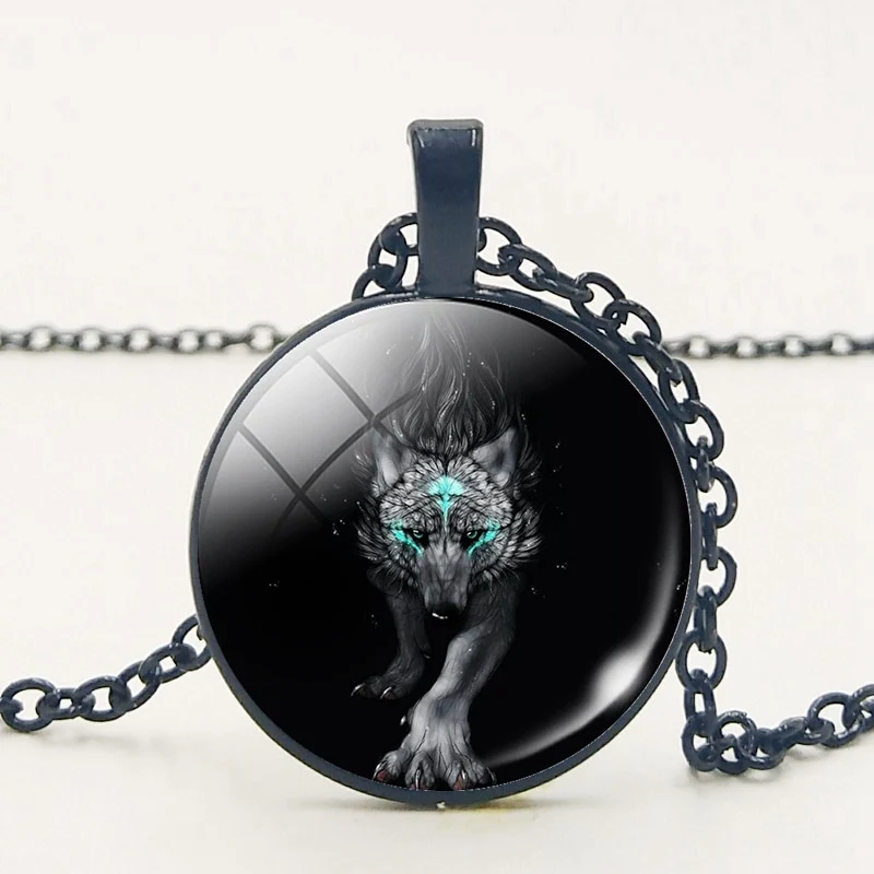 Gothic Custom Necklace Nordic Glass Wolf Cabochon Dark Necklace Pendant Jewelry - Image 29