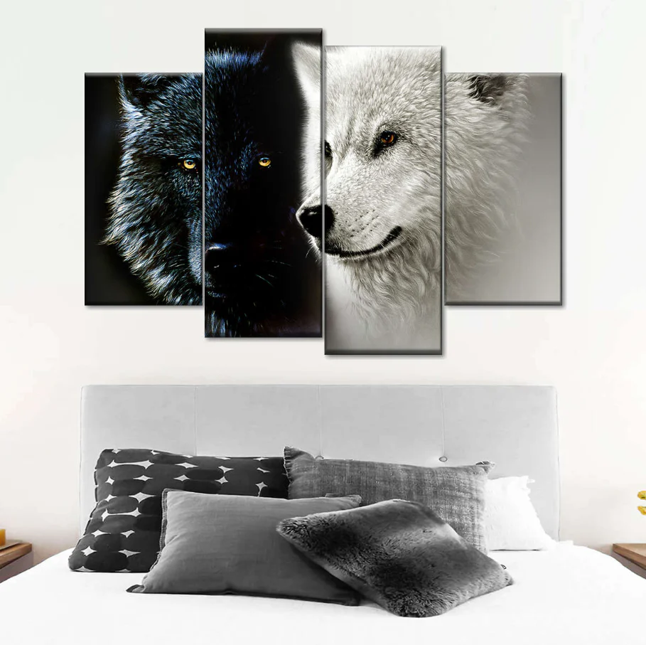 Black and White Wolf 5 Piece Canvas Wall Art Living Room Decor Ying Yang Painting 5 Panel Canvas - Image 3
