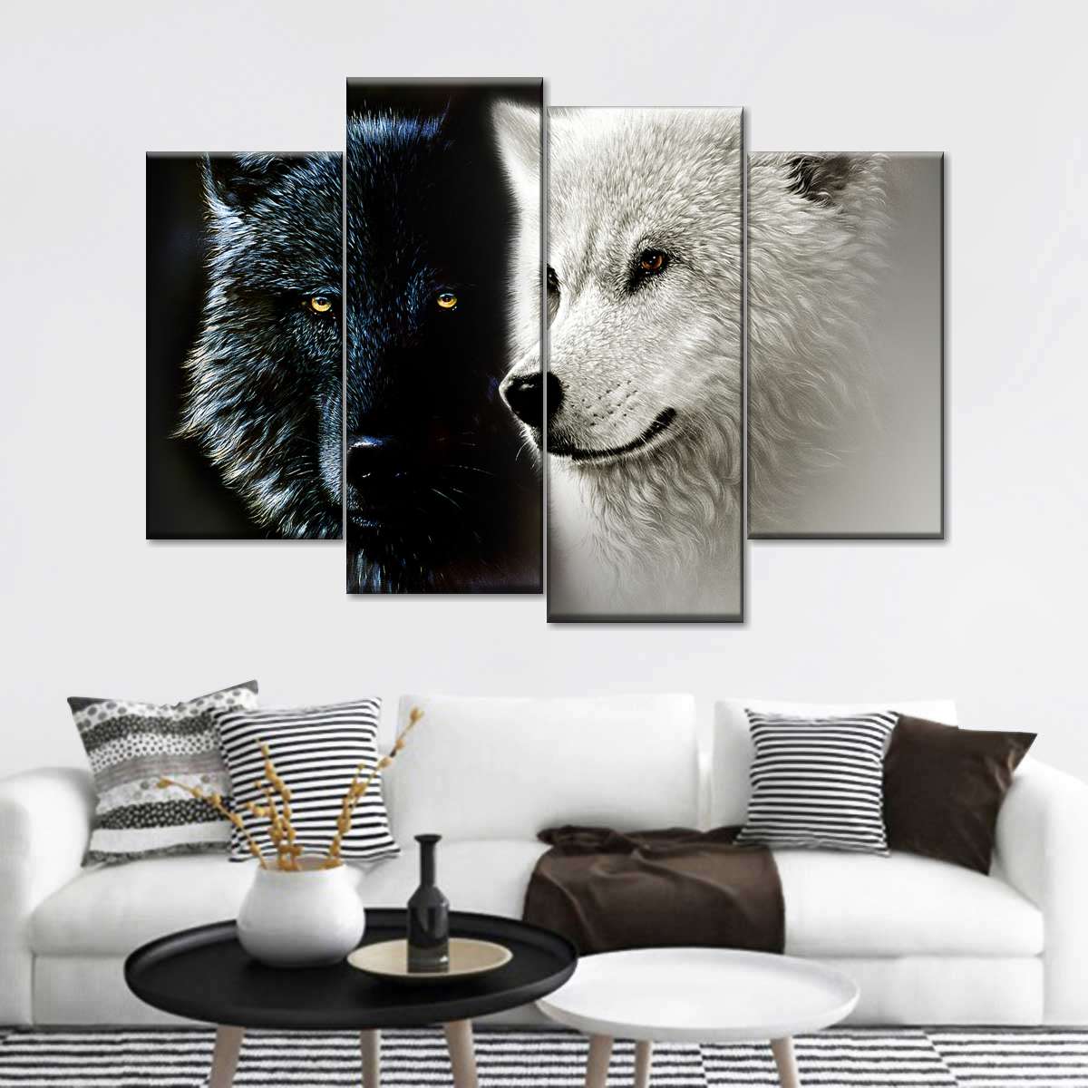 Black and White Wolf 5 Piece Canvas Wall Art Living Room Decor Ying Yang Painting 5 Panel Canvas - Image 4