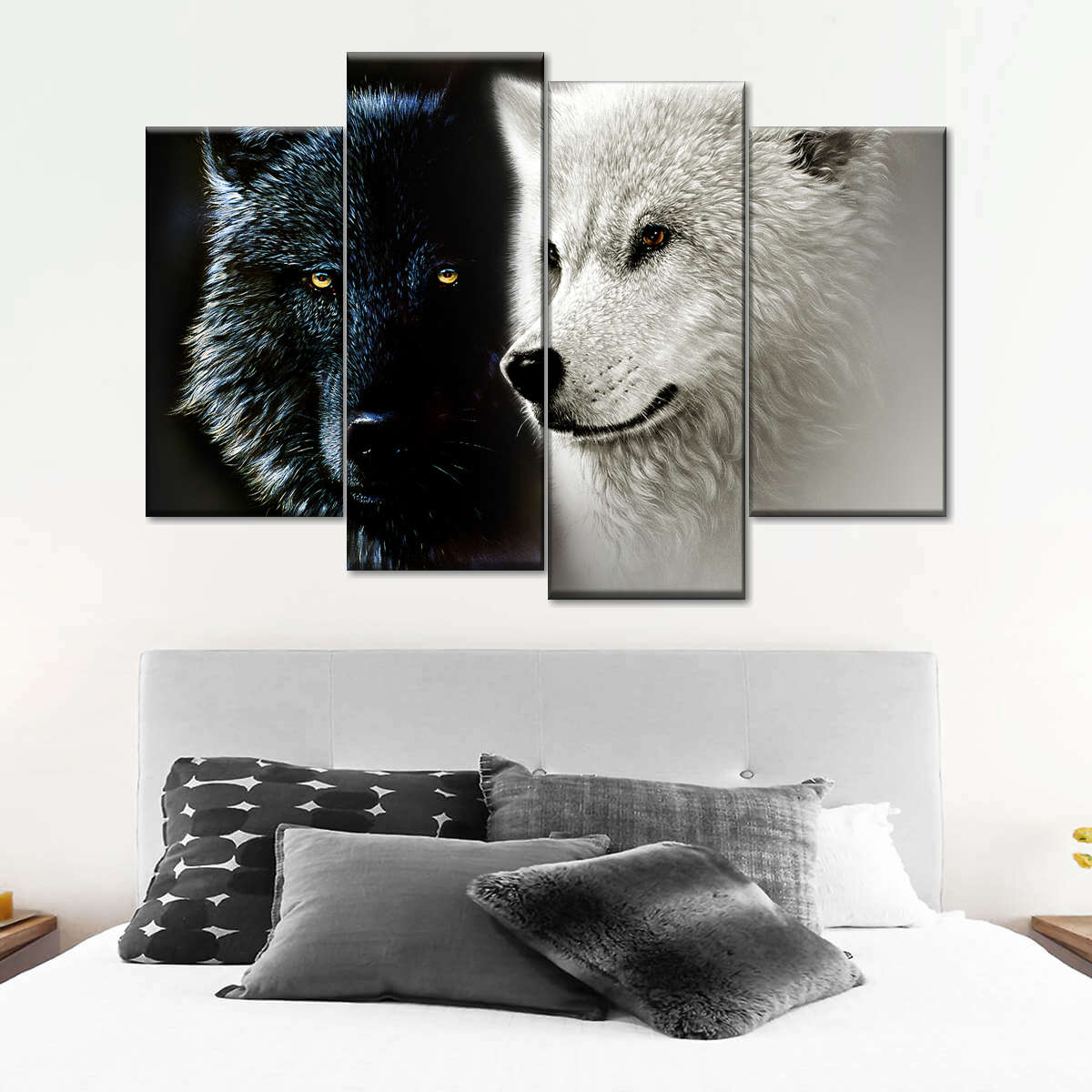 Black and White Wolf 5 Piece Canvas Wall Art Living Room Decor Ying Yang Painting 5 Panel Canvas - Image 5