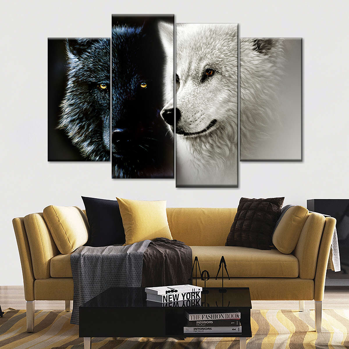 Black and White Wolf 5 Piece Canvas Wall Art Living Room Decor Ying Yang Painting 5 Panel Canvas - Image 6
