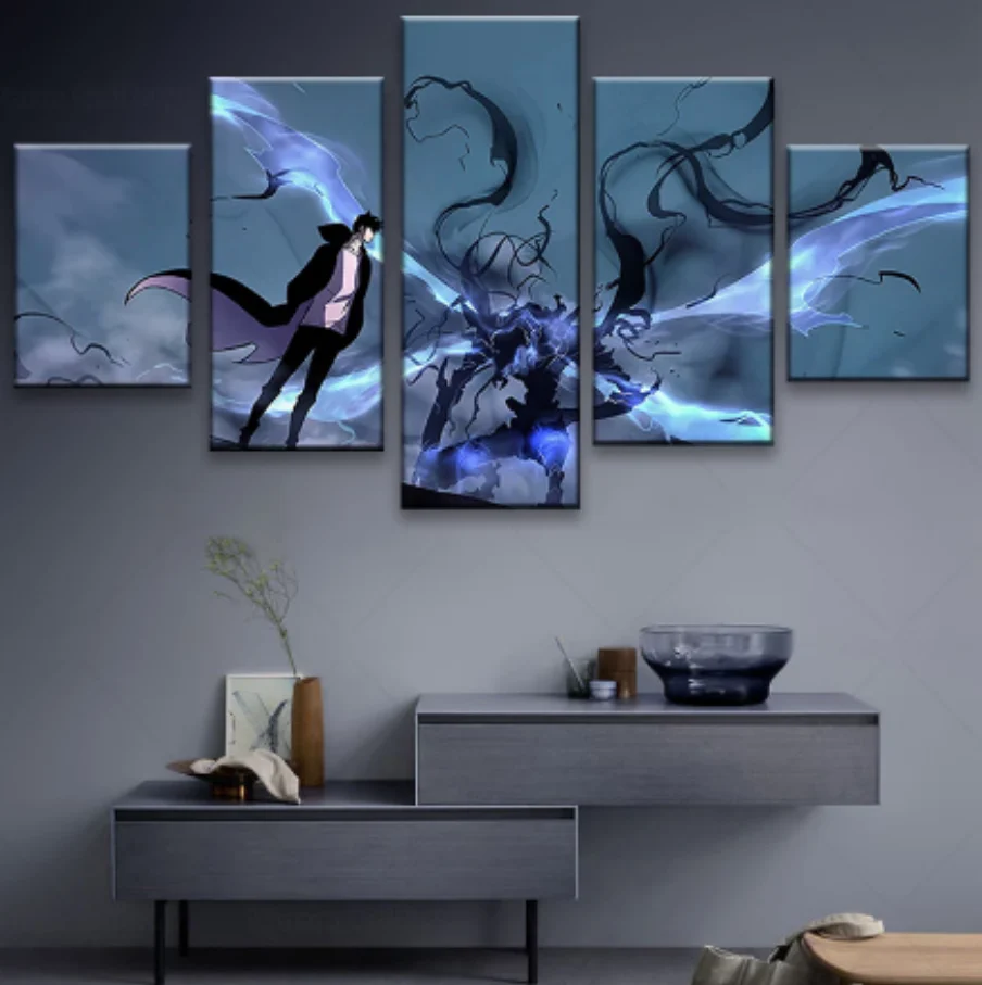 Solo Leveling Kneel To The King Sung Jin Woo 5 Panel Canvas Home Decor Warrior 5 Pieces Canvas Art Wall