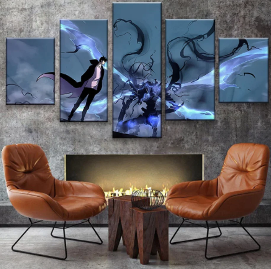 Solo Leveling Kneel To The King Sung Jin Woo 5 Panel Canvas Home Decor Warrior 5 Pieces Canvas Art Wall - Image 3