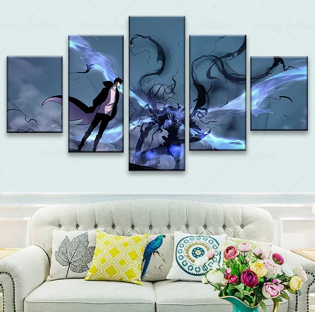 Solo Leveling Kneel To The King Sung Jin Woo 5 Panel Canvas Home Decor Warrior 5 Pieces Canvas Art Wall - Image 4