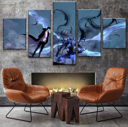 Solo Leveling Kneel To The King Sung Jin Woo 5 Panel Canvas Home Decor Warrior 5 Pieces Canvas Art Wall - Image 5