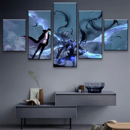 Solo Leveling Kneel To The King Sung Jin Woo 5 Panel Canvas Home Decor Warrior 5 Pieces Canvas Art Wall - Image 6