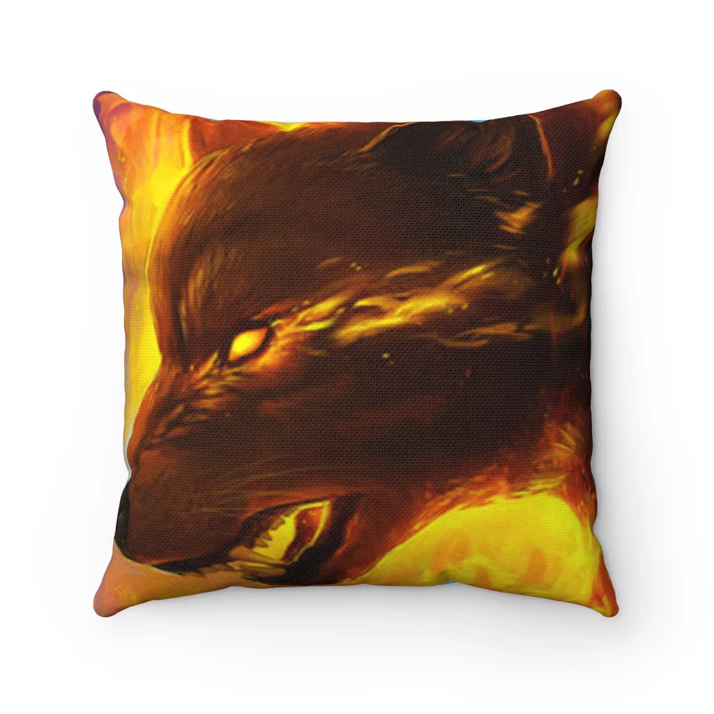 Ice & Fire Wolf Polyester Square Pillow - Image 3