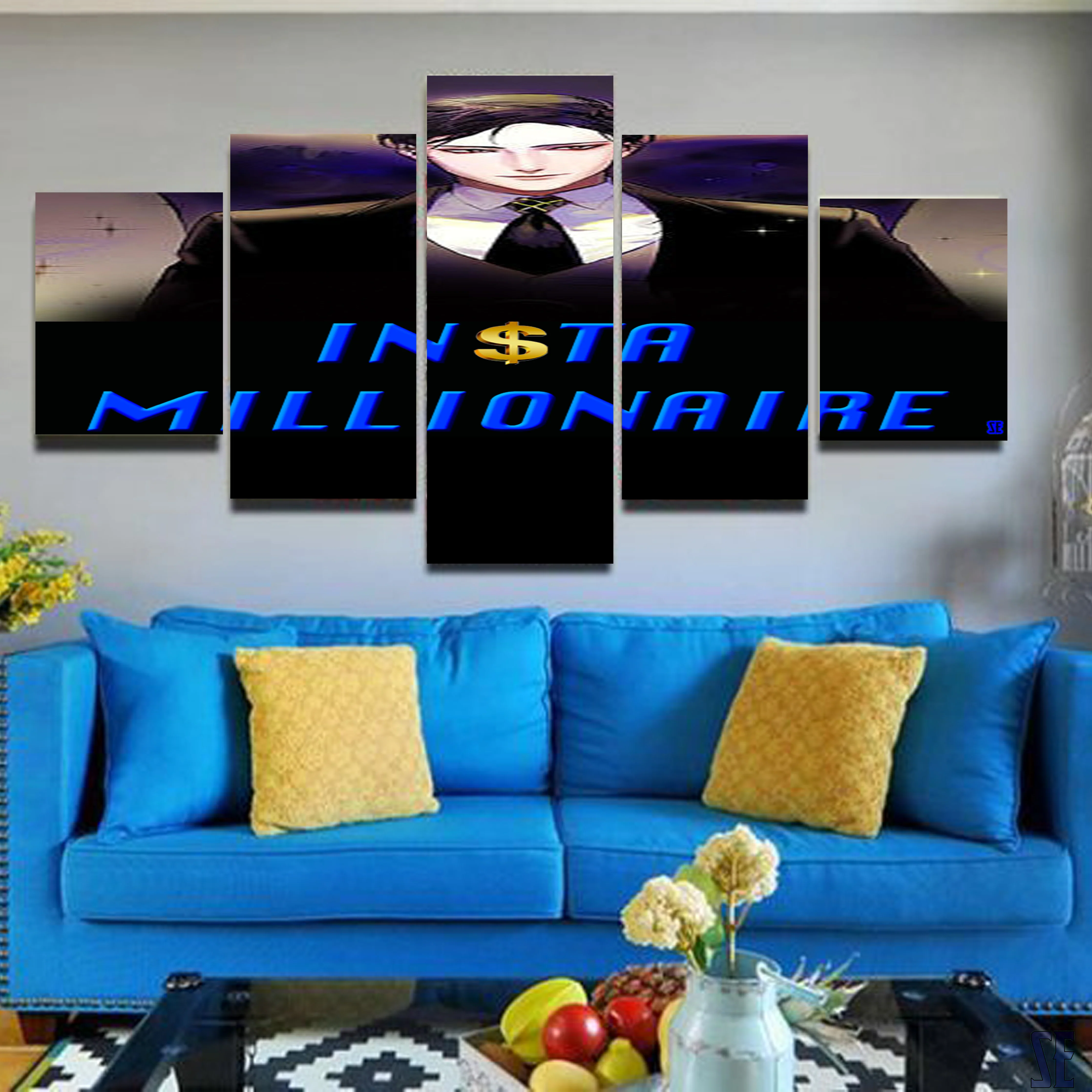 Insta Millionaire 5 Piece Canvas Black Suit Wall Art 5 Panel Home Decor Canvas - Image 5