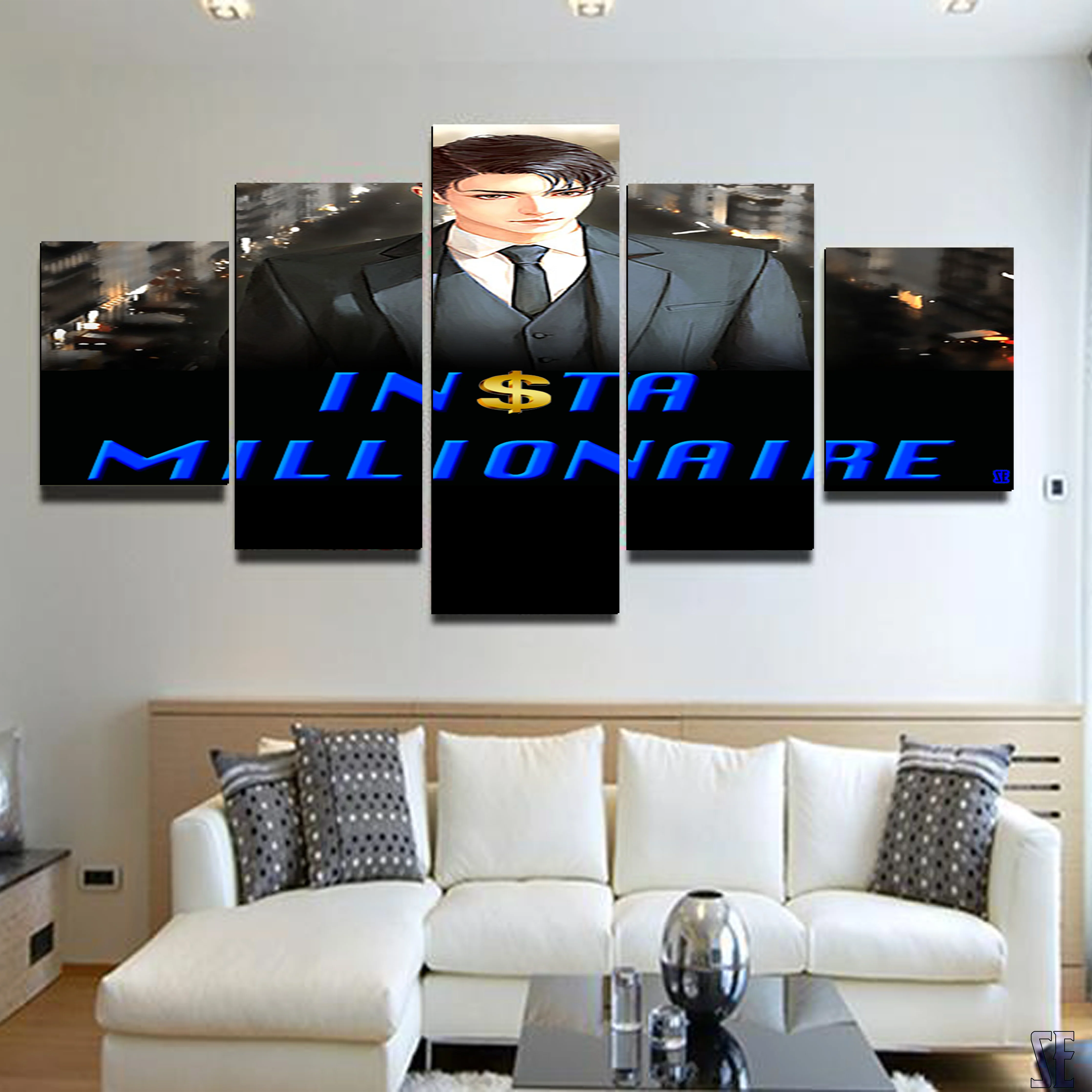 Insta Millionaire 5 Piece Canvas Suit City Wall Art Home Living Room Insta Millionaire 5 Panel Canvas - Image 2
