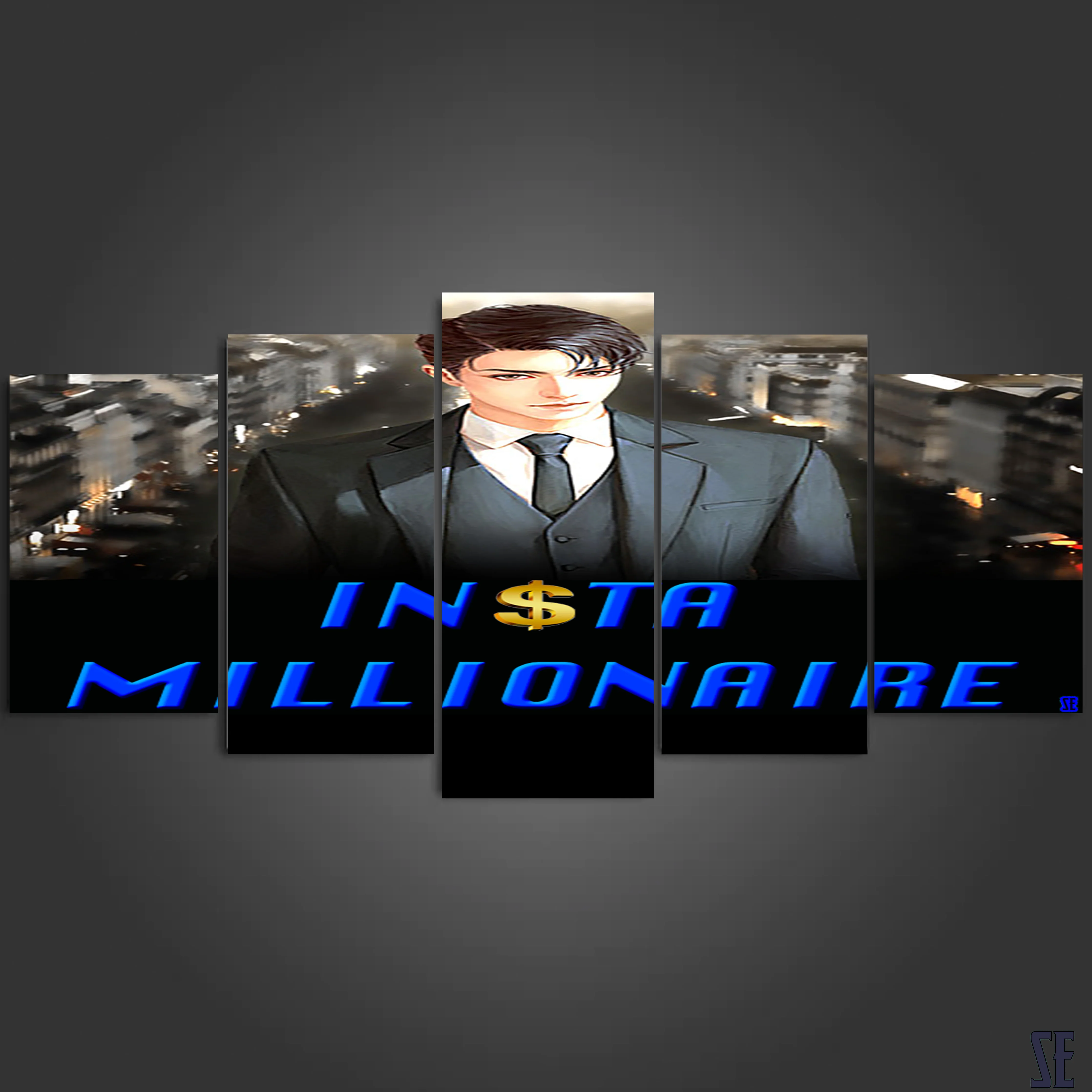 Insta Millionaire 5 Piece Canvas Suit City Wall Art Home Living Room Insta Millionaire 5 Panel Canvas - Image 4