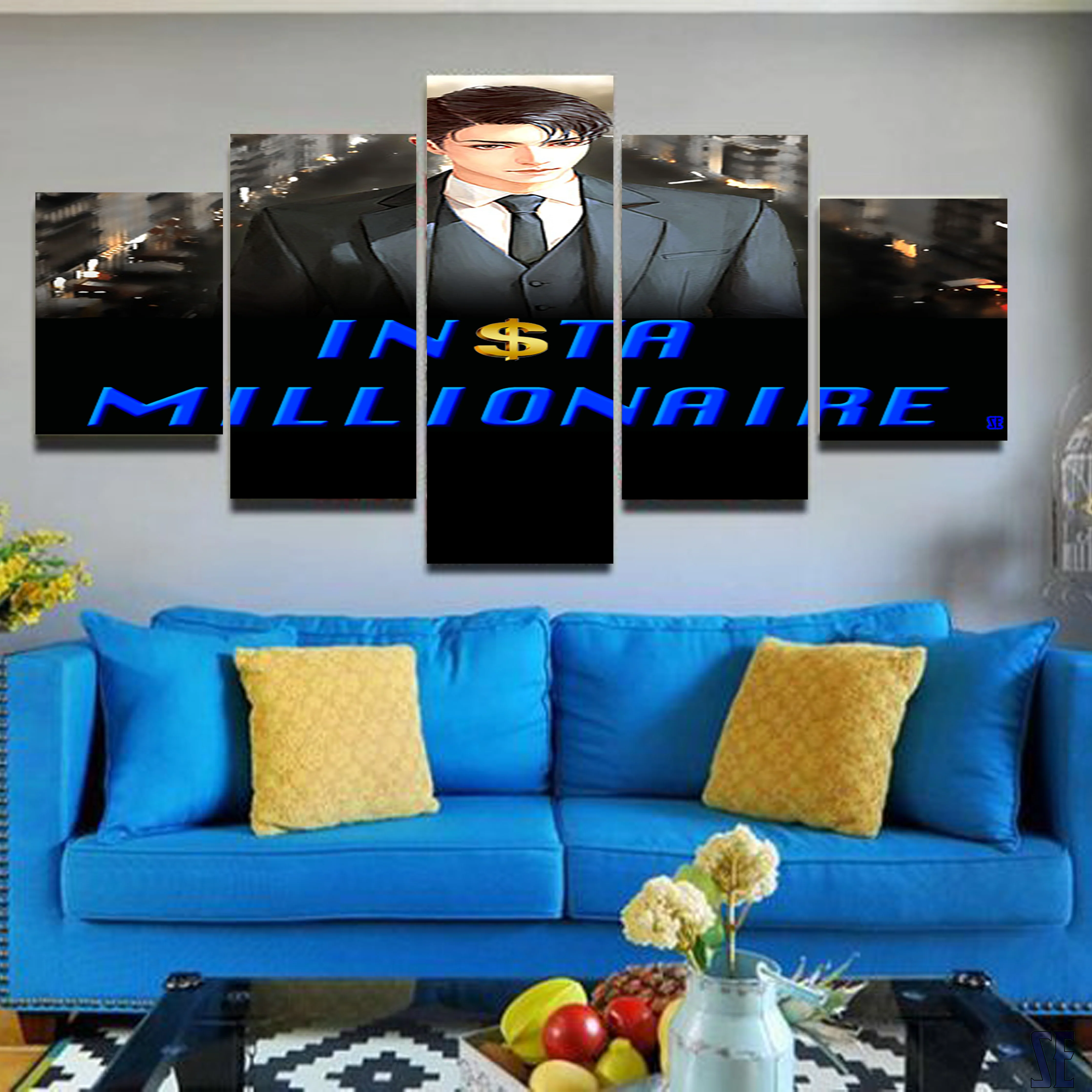 Insta Millionaire 5 Piece Canvas Suit City Wall Art Home Living Room Insta Millionaire 5 Panel Canvas - Image 6