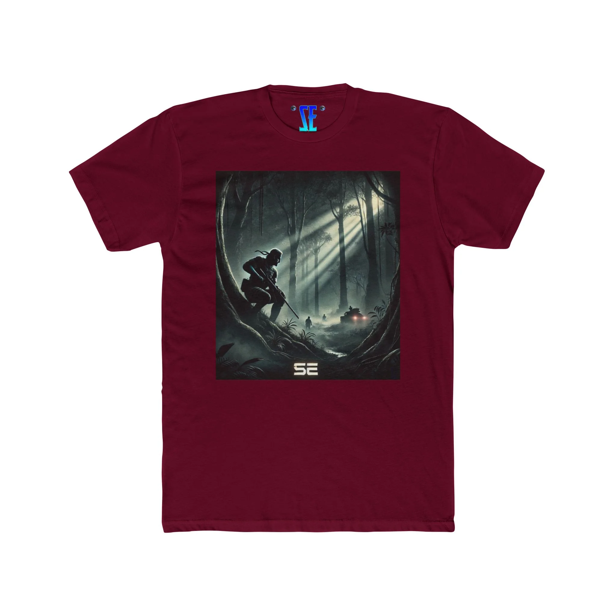 MGS Stealth Soldier Snake Forest Scene T-Shirt Moonlit Tactical Gaming Design T-Shirt - Image 12