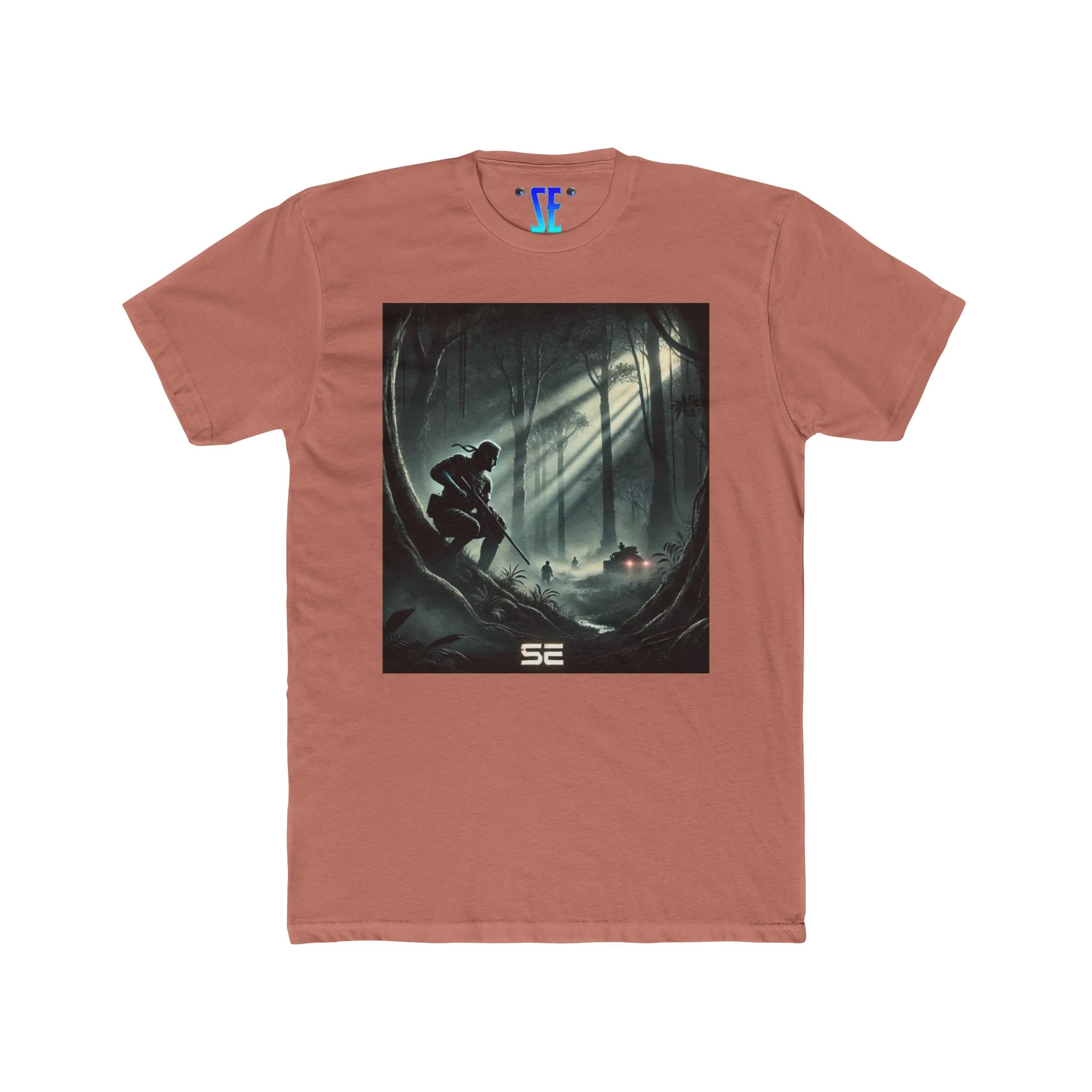 MGS Stealth Soldier Snake Forest Scene T-Shirt Moonlit Tactical Gaming Design T-Shirt - Image 3