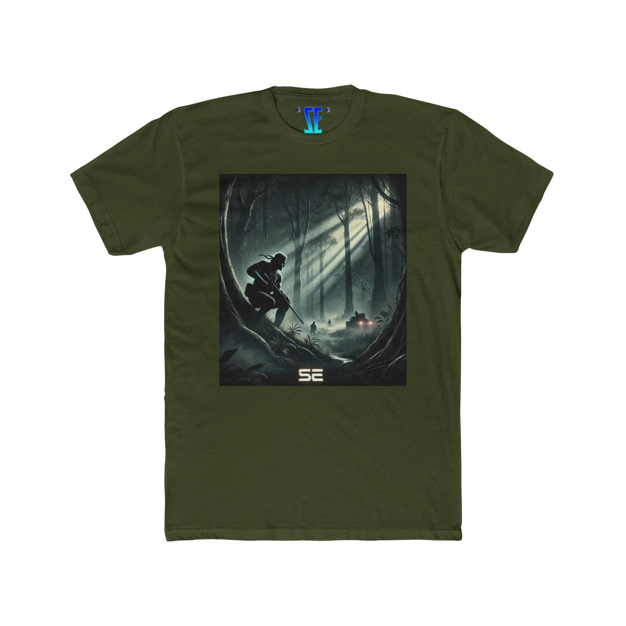 MGS Stealth Soldier Snake Forest Scene T-Shirt Moonlit Tactical Gaming Design T-Shirt - Image 4