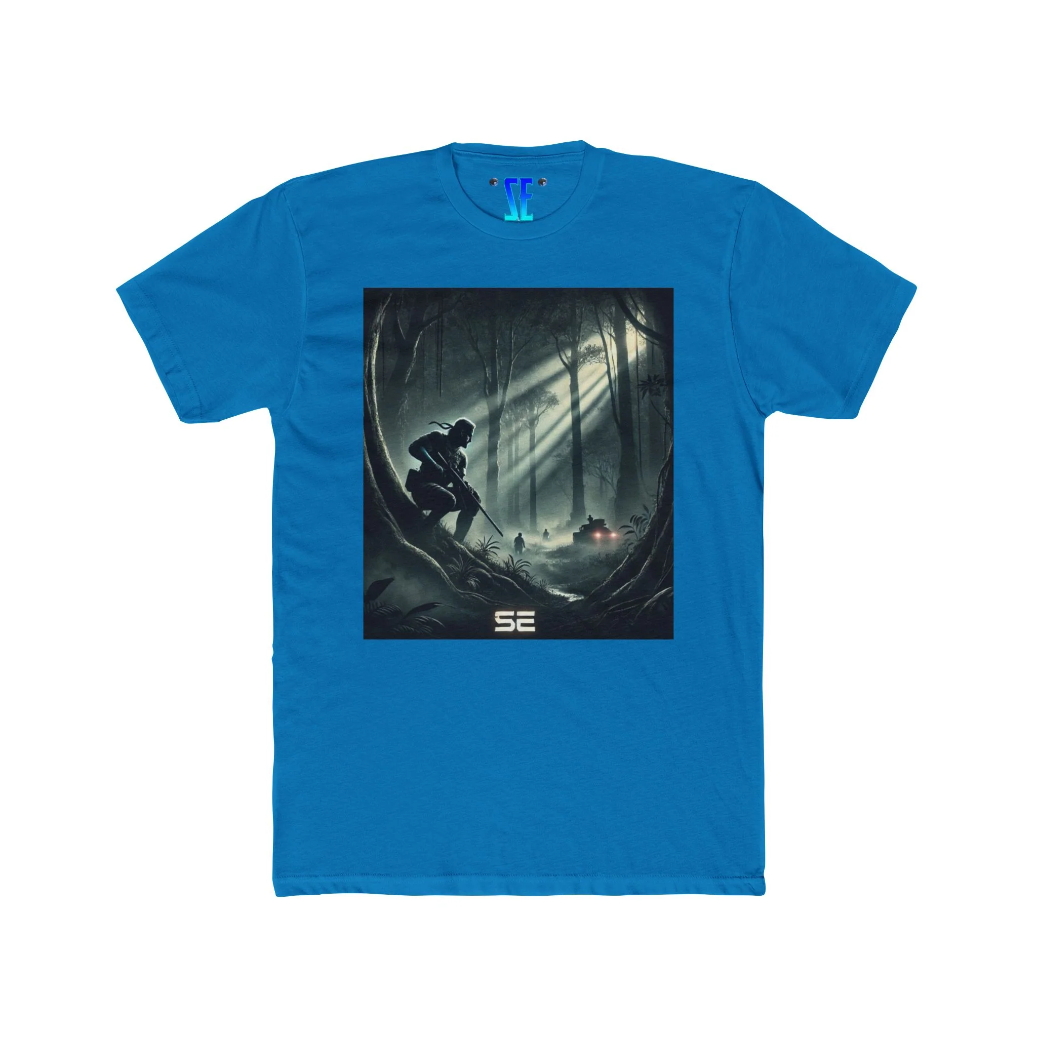 MGS Stealth Soldier Snake Forest Scene T-Shirt Moonlit Tactical Gaming Design T-Shirt - Image 7