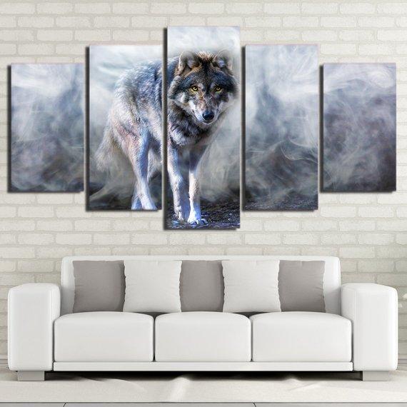 White Smoke Wolf 5 Panel Canvas Wall Art Living Room Home Decor 5 Pieces Canvas - Image 2
