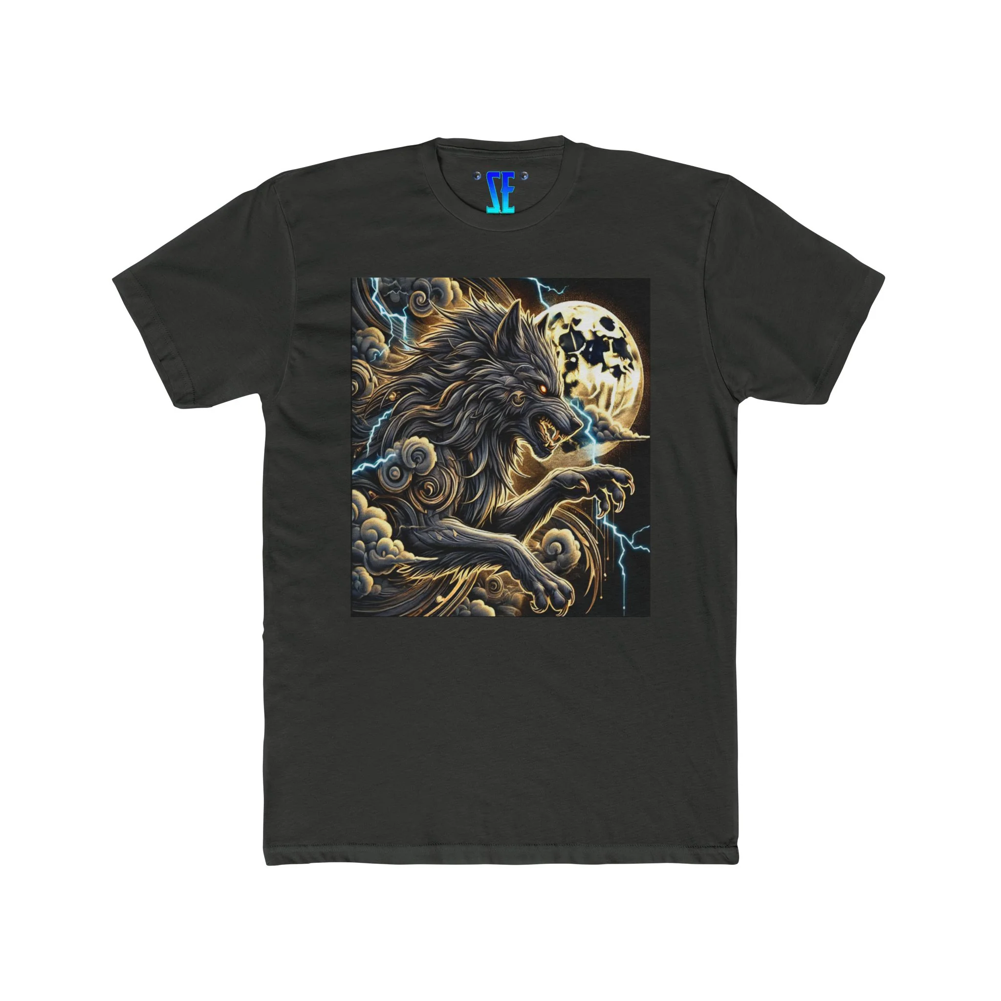 Moonfall Series Black Gold Lightning Werewolf Moon Dynamic Graphic Mythology T-Shirt - Image 3