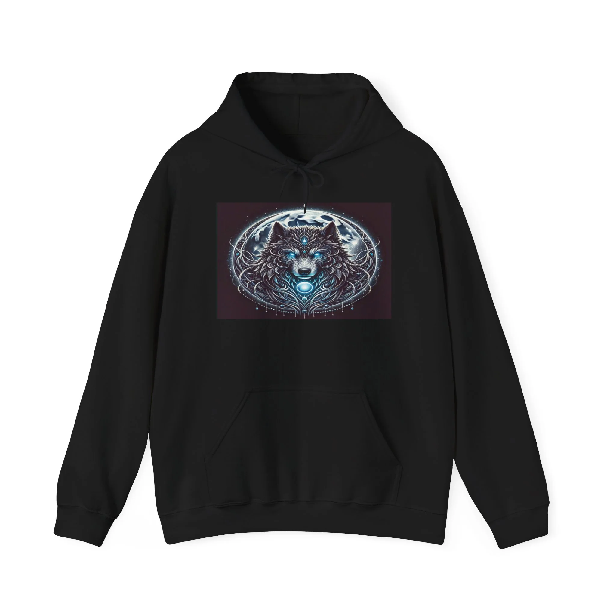 Moonfall Series Blue-Eyed Wolf Moon Hoodie Unique Graphic Hooded Sweatshirt Outdoor Enthusiasts - Image 2