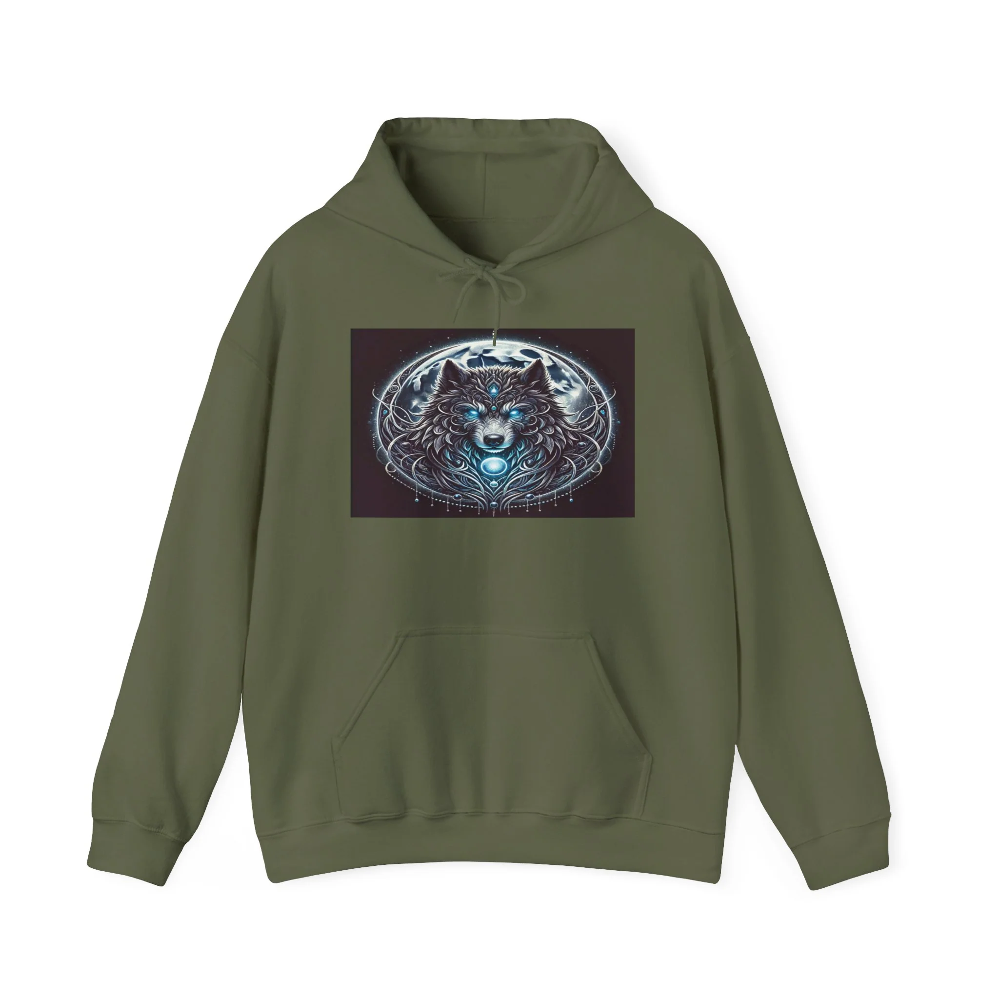 Moonfall Series Blue-Eyed Wolf Moon Hoodie Unique Graphic Hooded Sweatshirt Outdoor Enthusiasts - Image 4