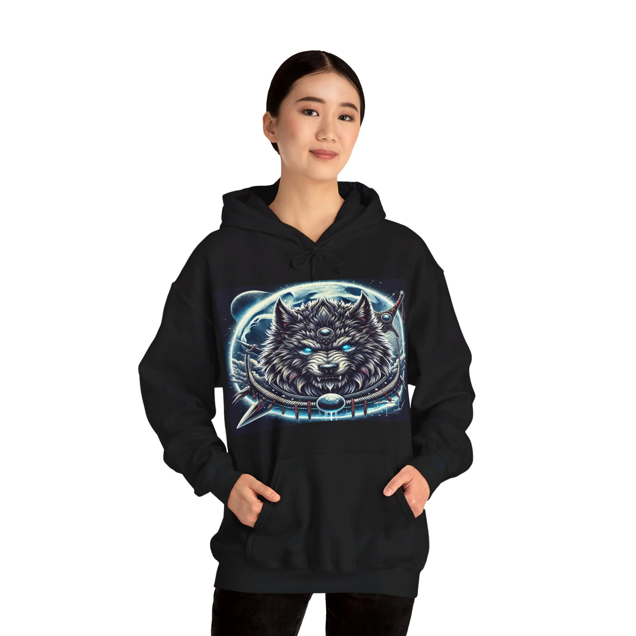 Moonfall Series Mystic Alpha Wolf Moon Hoodie Unique Graphic Hooded Sweatshirt Wolf Enthusiasts - Image 15