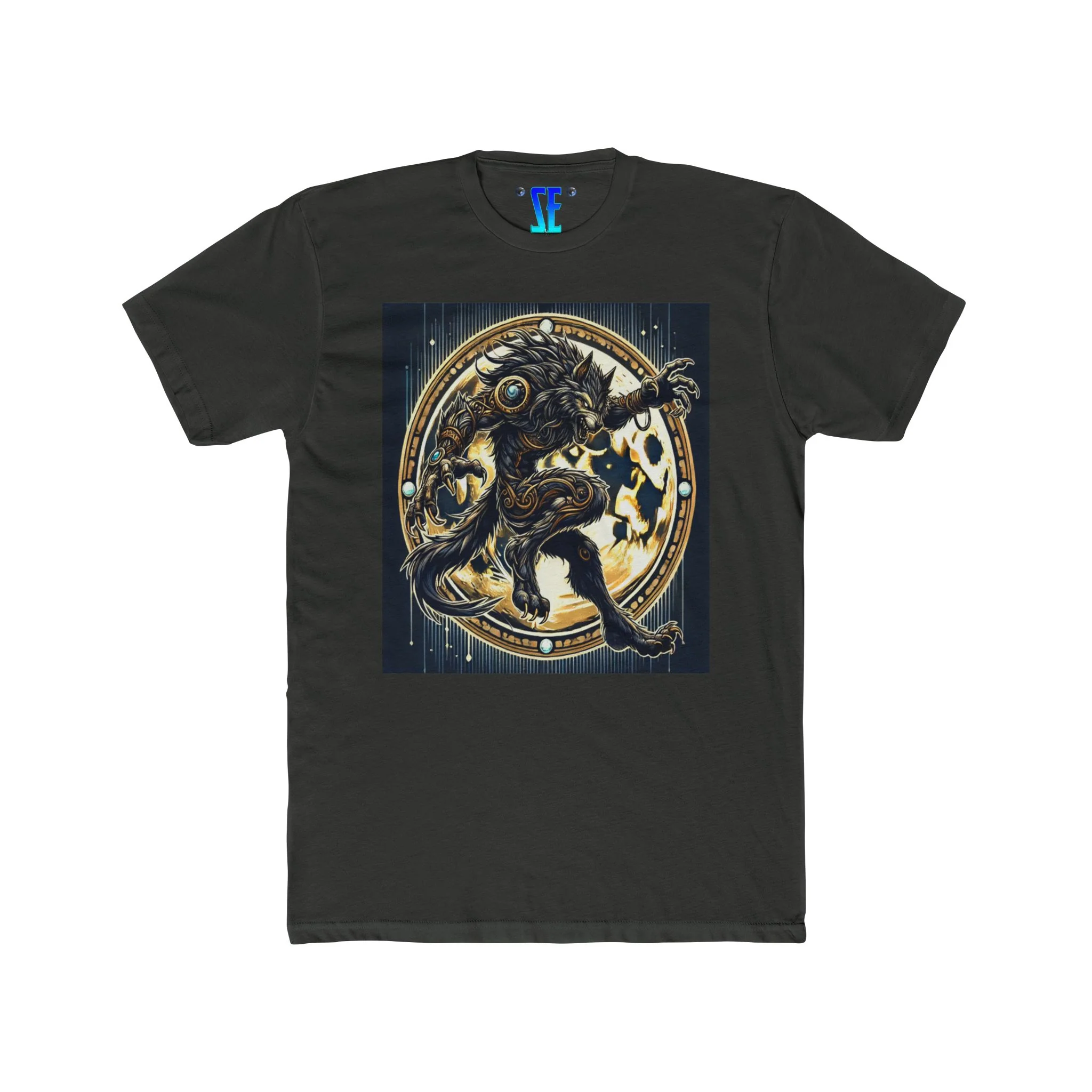 Moonfall Series Mystic Black Gold Werewolf Moon Dynamic Graphic Werewolf Mythology T-Shirt - Image 3