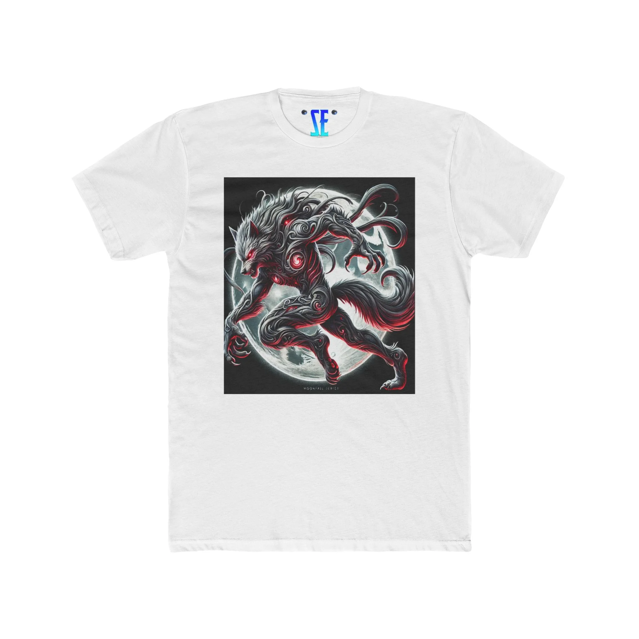 Moonfall Series Red-Eyes Stunning Silver Red Werewolf Moonlit Epic Dynamic Graphic Mythology T-Shirt - Image 11