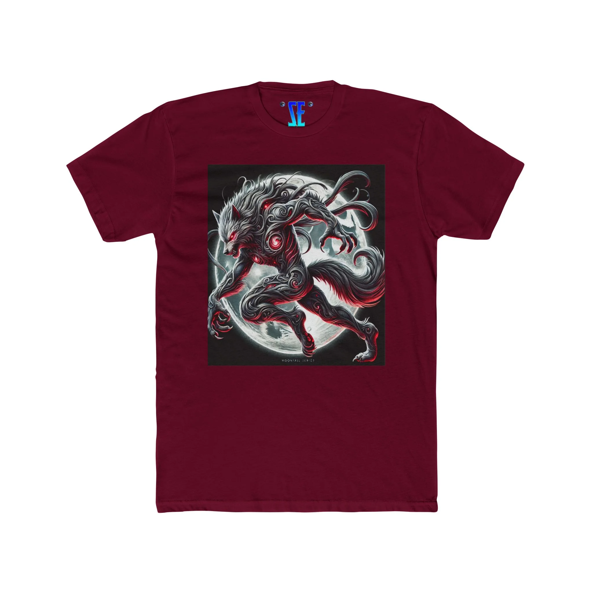 Moonfall Series Red-Eyes Stunning Silver Red Werewolf Moonlit Epic Dynamic Graphic Mythology T-Shirt - Image 12