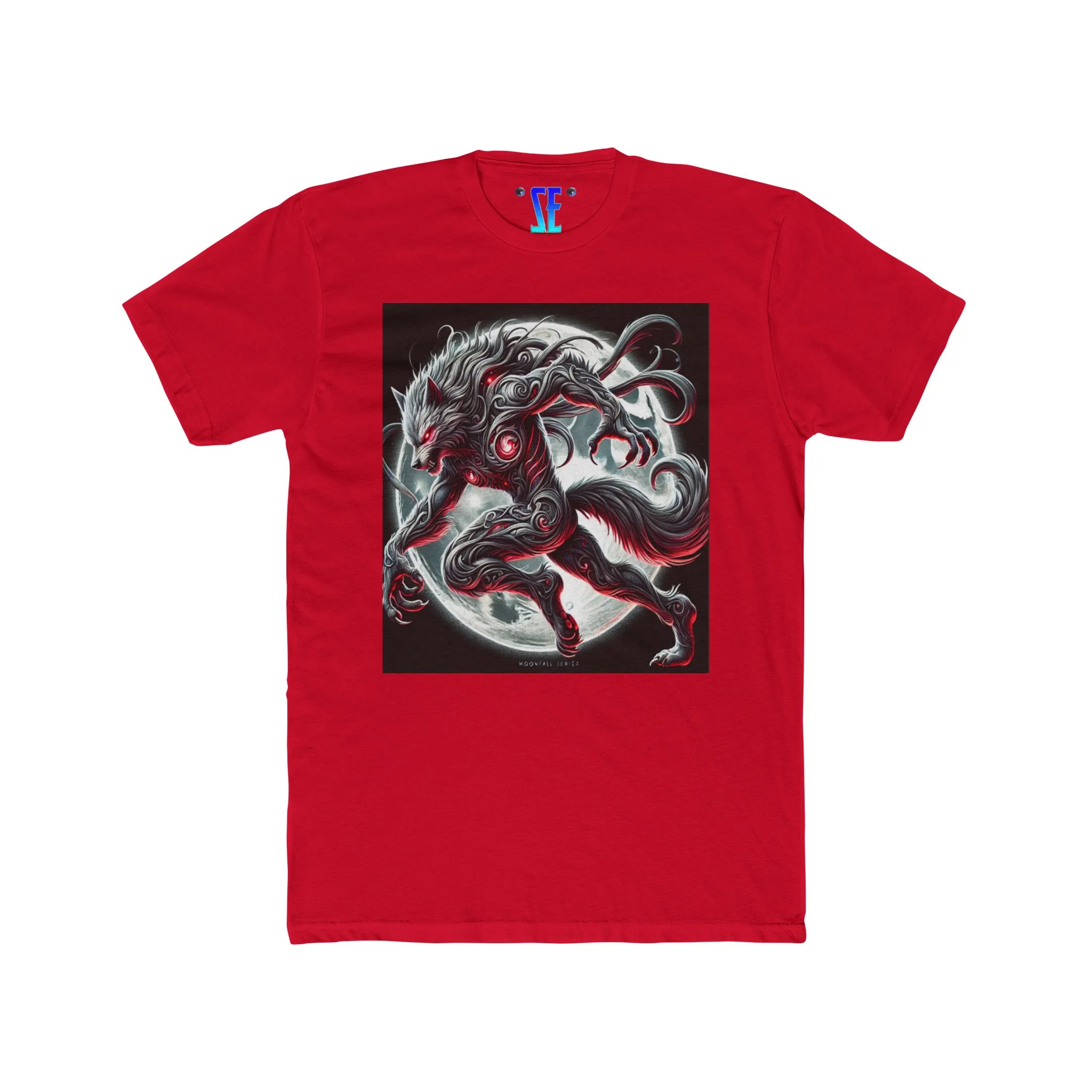 Moonfall Series Red-Eyes Stunning Silver Red Werewolf Moonlit Epic Dynamic Graphic Mythology T-Shirt - Image 8