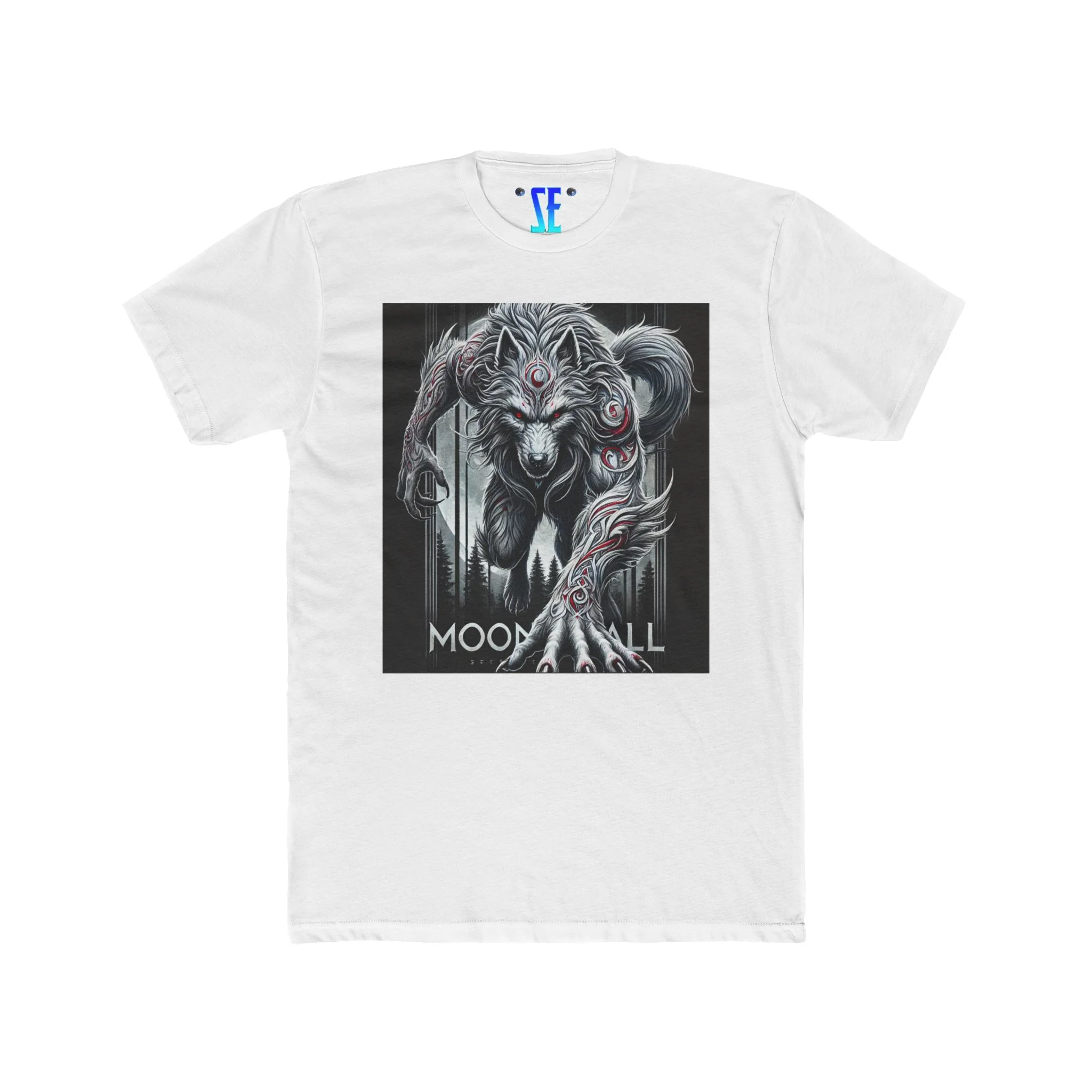 Moonfall Series Silver Red Fur Markings Red-Eyes Werewolf Dynamic Graphic Mythology Werewolf T-Shirt - Image 11