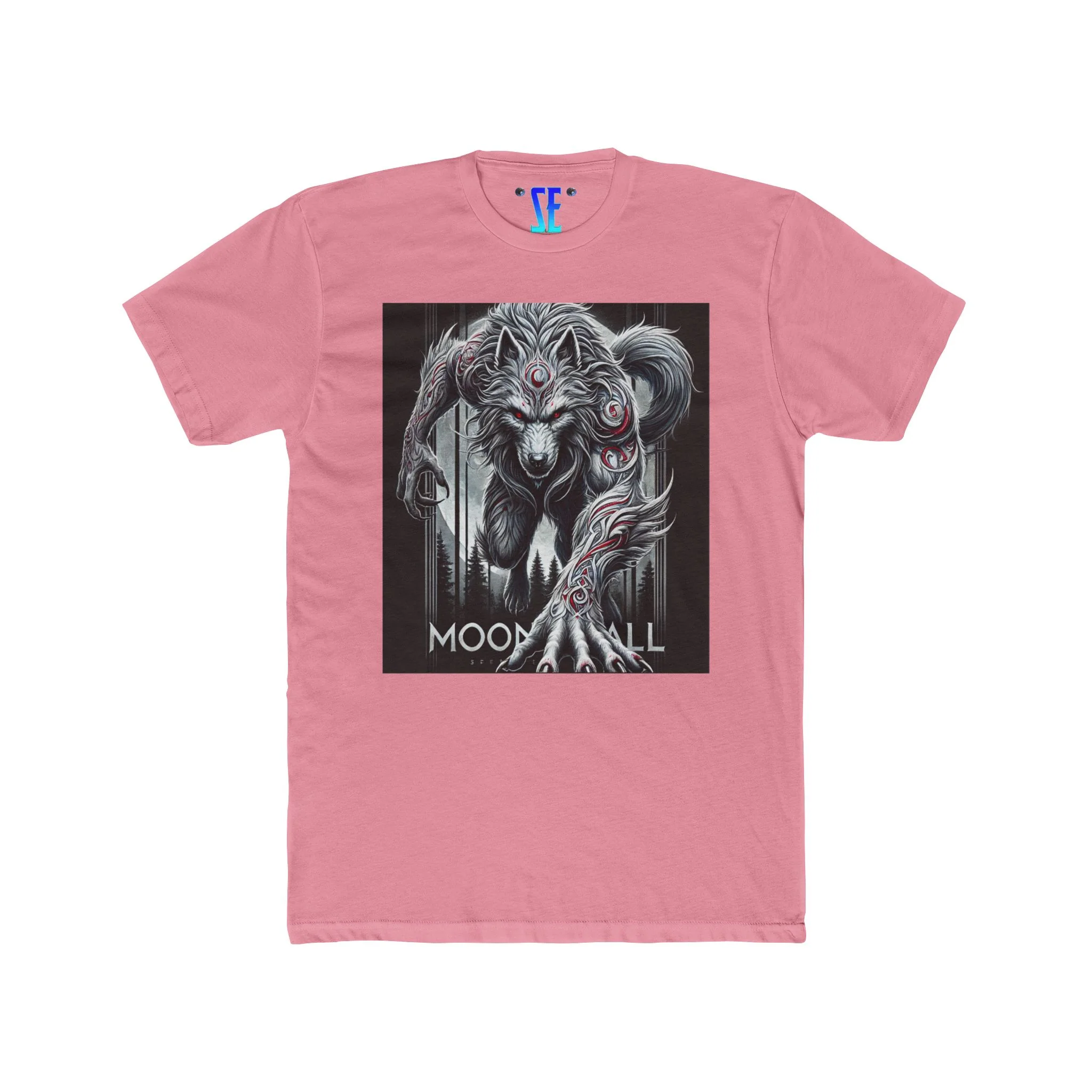 Moonfall Series Silver Red Fur Markings Red-Eyes Werewolf Dynamic Graphic Mythology Werewolf T-Shirt - Image 5