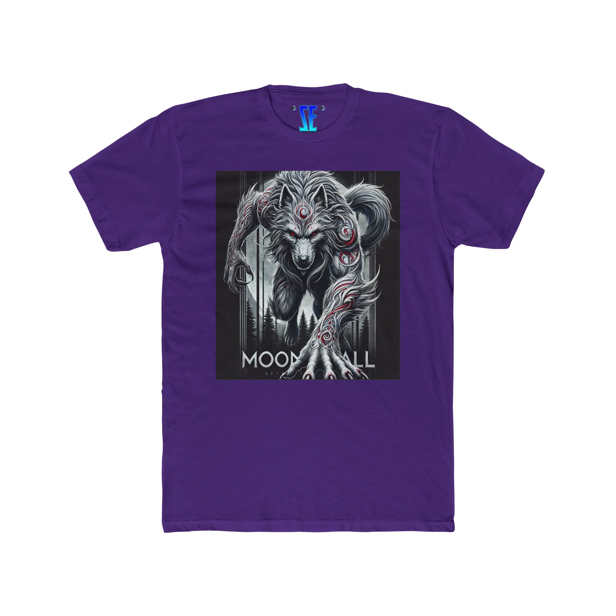 Moonfall Series Silver Red Fur Markings Red-Eyes Werewolf Dynamic Graphic Mythology Werewolf T-Shirt - Image 7