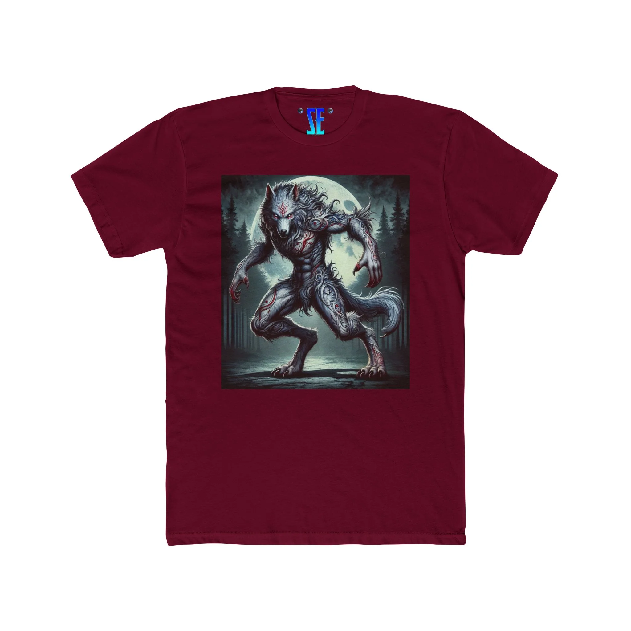 Moonfall Series Silver Red Lunar Werewolf Stunning Dynamic Graphic Werewolf Mythology T-Shirt - Image 12