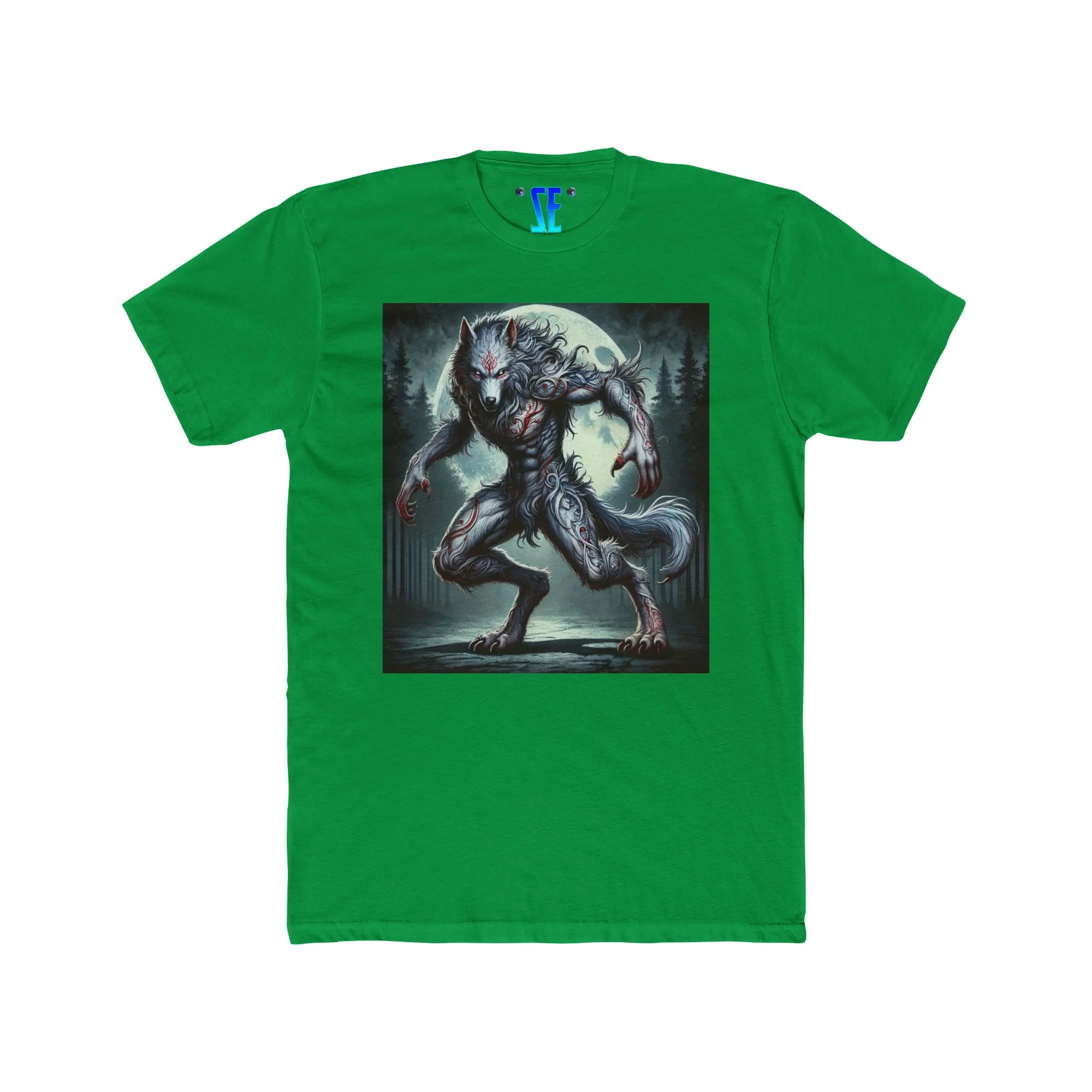 Moonfall Series Silver Red Lunar Werewolf Stunning Dynamic Graphic Werewolf Mythology T-Shirt - Image 4